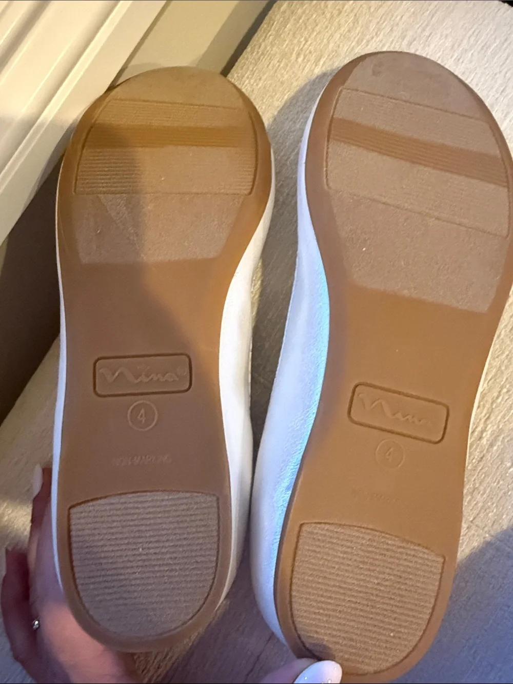 Nina Shimmery Pearl Ballet Flats with Bow
